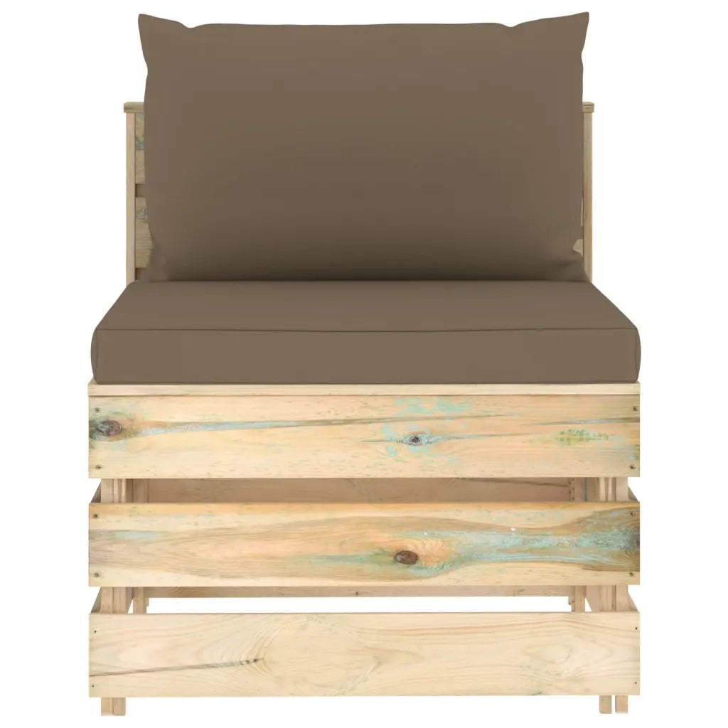 Divano Centrale Modulare con Cuscini in Legno Impregnato Verde cod mxl 68795