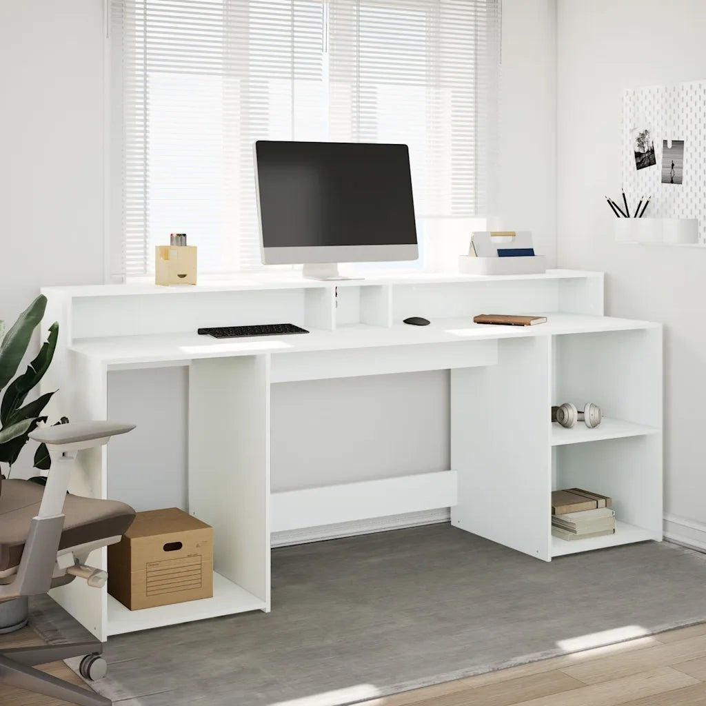 Scrivania | Tavolo da Ufficio con Luci LED Bianca 200x55x91 cm in Truciolato