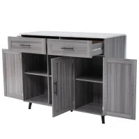 Carrello da Cucina Multifunzione con Tavolo Ribaltabile, Ripiani Interni e 5 Ruote, 2 Cassetti e Mobiletto Salvaspazio, 129x71x91,5 cm, Grigio