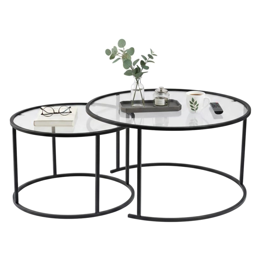 Aedion, Tavolino da Salotto set di 2 Tavolini Peso Massimo Supportato 10 kg, 80x80x43h cm Nero