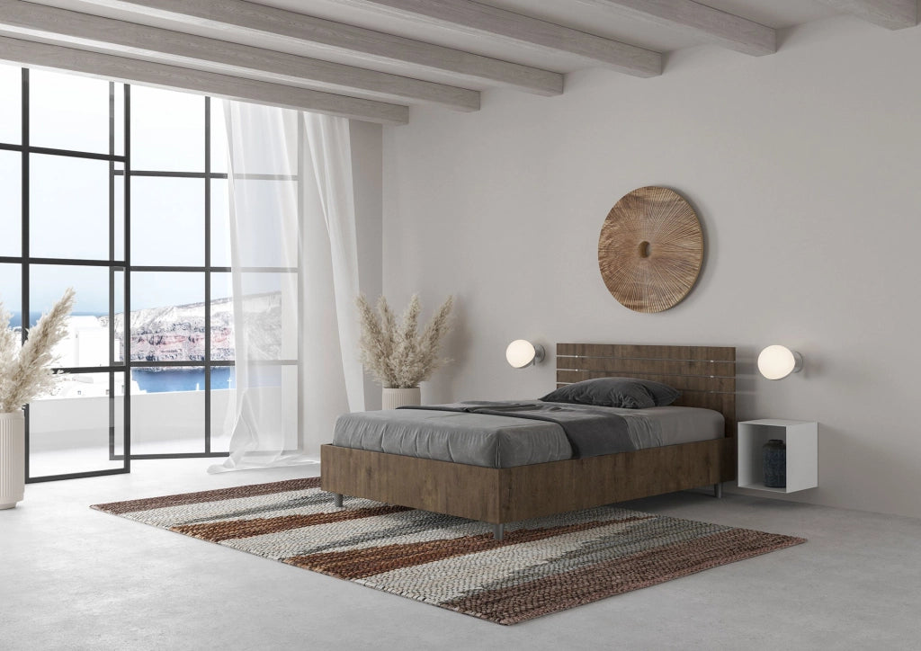 Letto 1 Piazza e Mezzo 120x200 cm Senza Rete Testata Doghe Dritta Ankel Noce