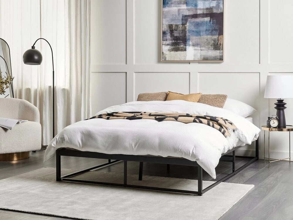 Letto Nero Metallo EU Doppio 140 x 200 cm Stile moderno industriale Doghe incorporate senza poggiatesta