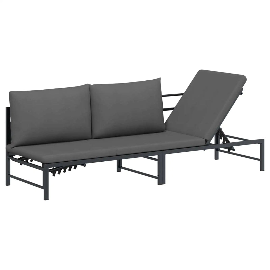 Lettino Sole per 3 Persone Nero 200 x 62 x 59,5 cm Textilene