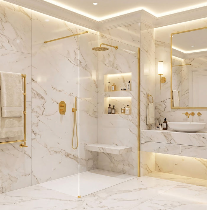 Parete Doccia Rea Flexi Transparent / Gold 140