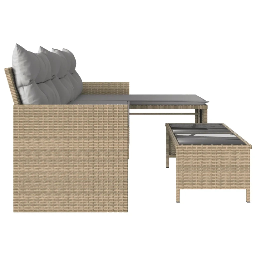 Divano Giardino con Tavolo e Cuscini a L Beige Misto Polyrattan 365576