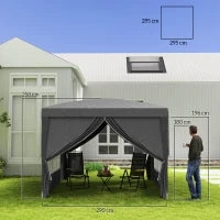 Gazebo da Esterno 3x3 m Pieghevole con 4 Pannelli Laterali, in Acciaio e Tessuto Oxford Grigio