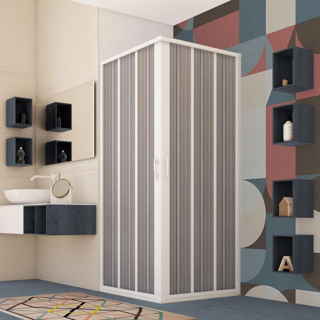 Box Doccia in PVC 100x100CM H185 a soffietto con Apertura Centrale colore Bianco mod. Flex