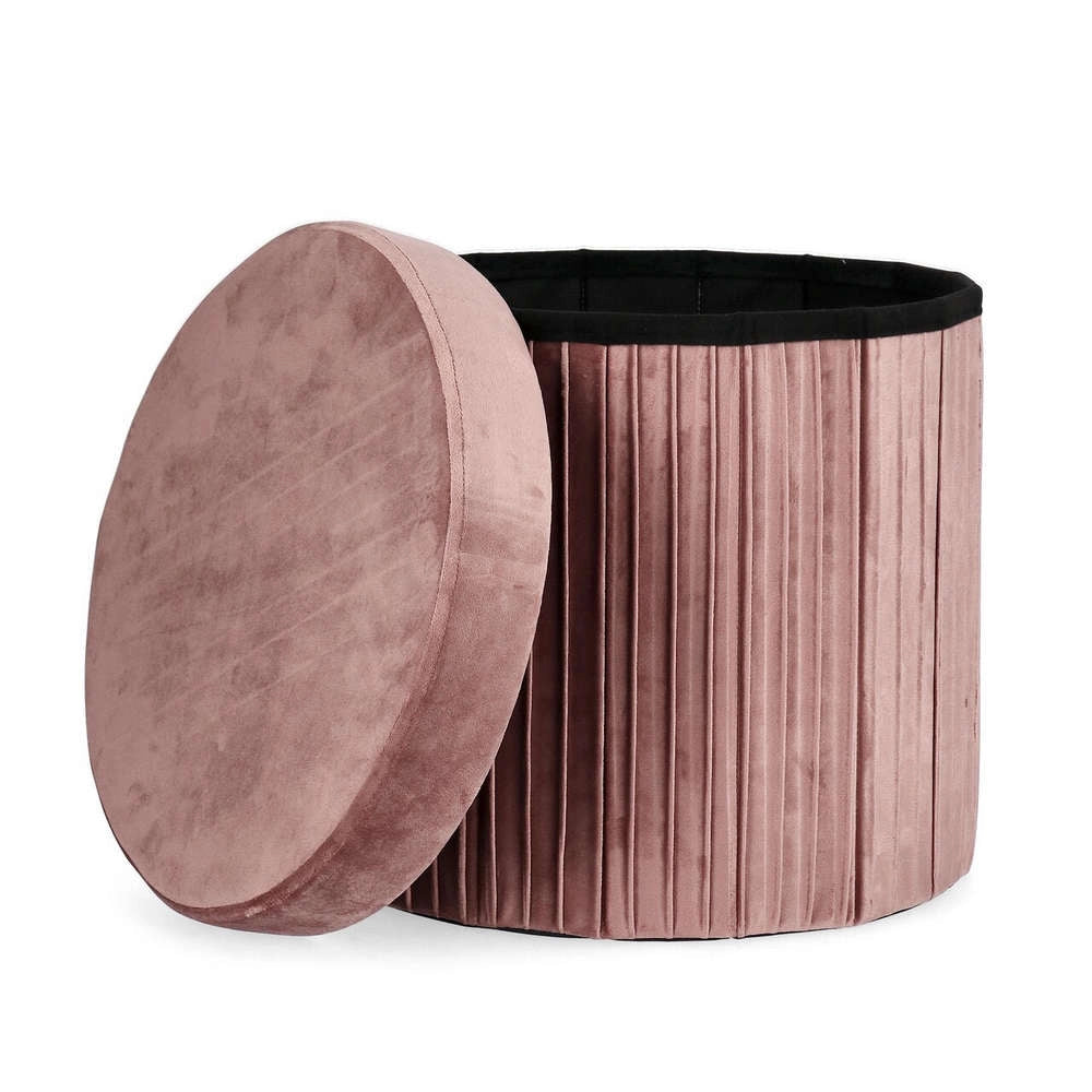 Pouf Contenitore Rotondo in Velluto Rosa Antico Jocelyn Bizzotto