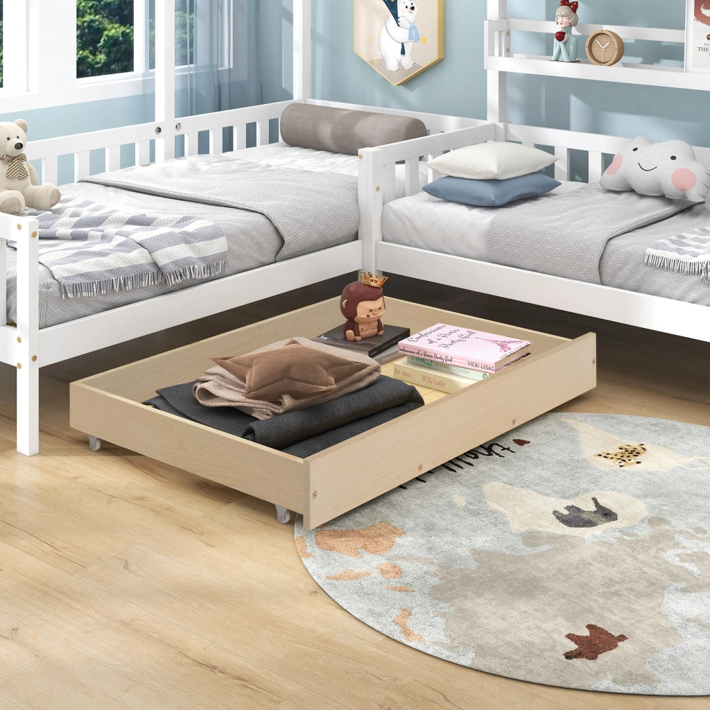 Letto a casa per bambini bianco con cassetti e mensole in legno massello e mdf struttura l 90x200 cm