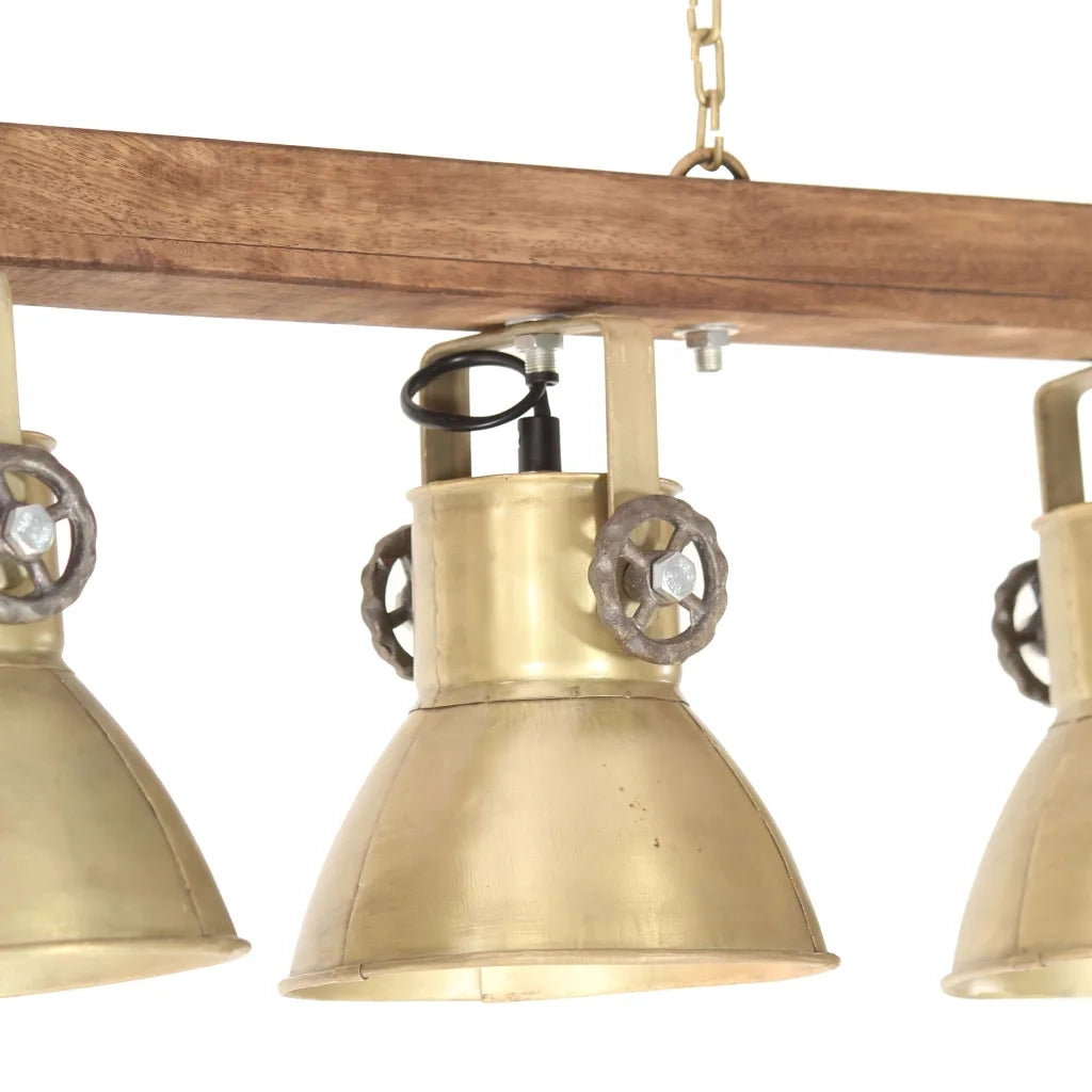 Lampada a Sospensione Industriale Ottone E27 Legno di Mango CFW1060217