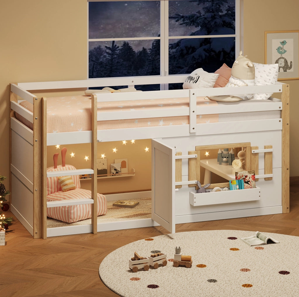 Letto a castello multifunzione 90x200 cm con area gioco, bianco