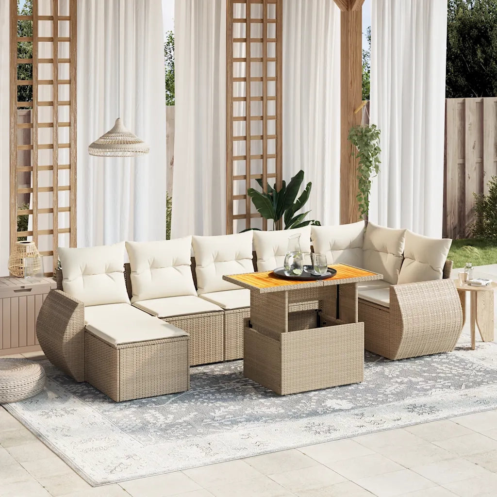 Set Divano da Giardino 8 pz con Cuscini Beige in Polyrattan 3275823