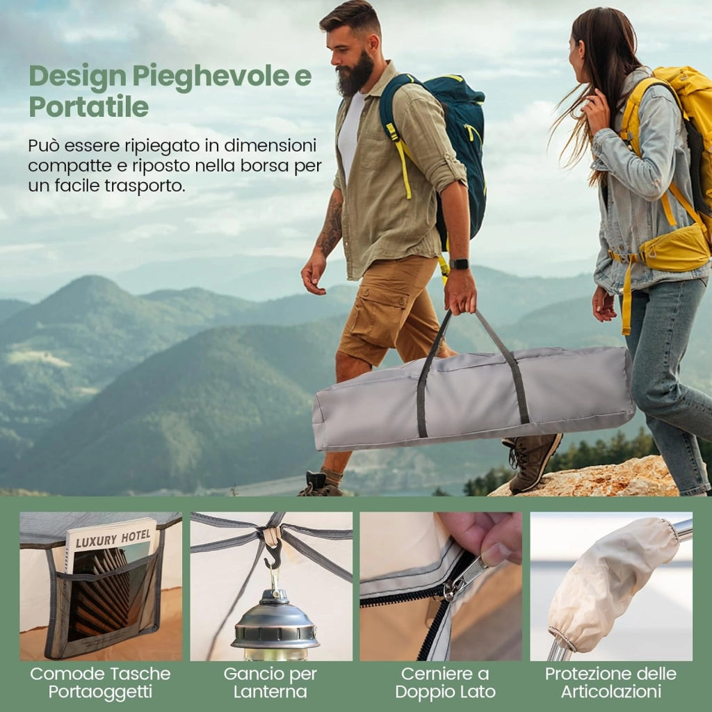 Tenda da Spiaggia Adatta a 4-6 Persone, Tenda Impermeabile e Pieghevole a Doppio Strato con Borsa Portatile per Campeggio e Viaggio, 330 x 270 x 200 cm