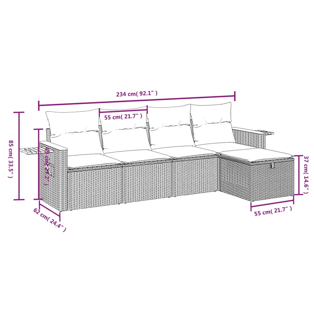 Set Divano da Giardino 5 pz con Cuscini-Sofa da Giardino-Divanetto da esterno Beige Misto Polyrattan 547726