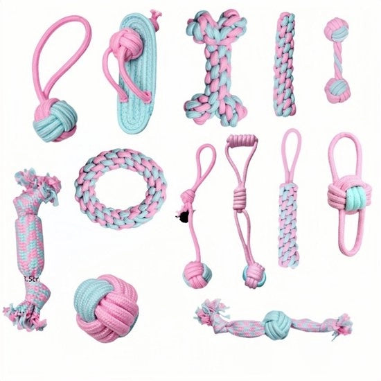 Set di sminuzzamento per cuccioli con set di 13 pezzi - morsi per cani piccoli e medi resistenti set di giocattoli interattivi - filo di tiraggio forte set di giocattoli a forma di pallone