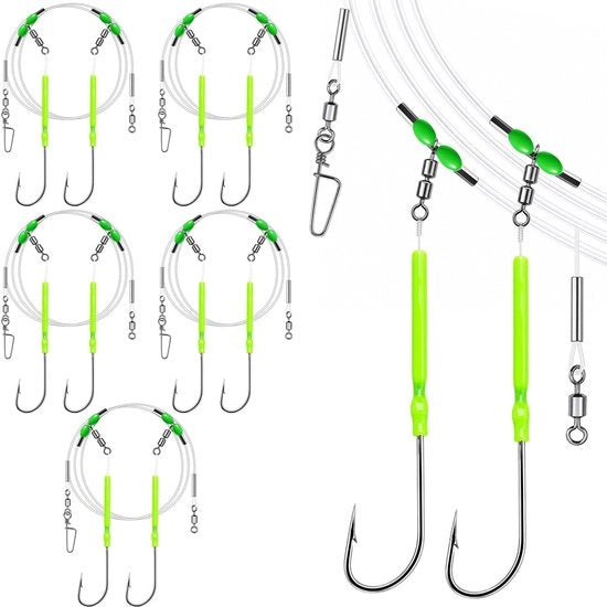 Ottimizzazione della pesca con 5 pezzi - Flapper Rig - 119 cm - Montaggio preallineato - Doppia cerniera - Pesca in mare - Pesca di costa - Haken affilati - Sistemi di pesca
