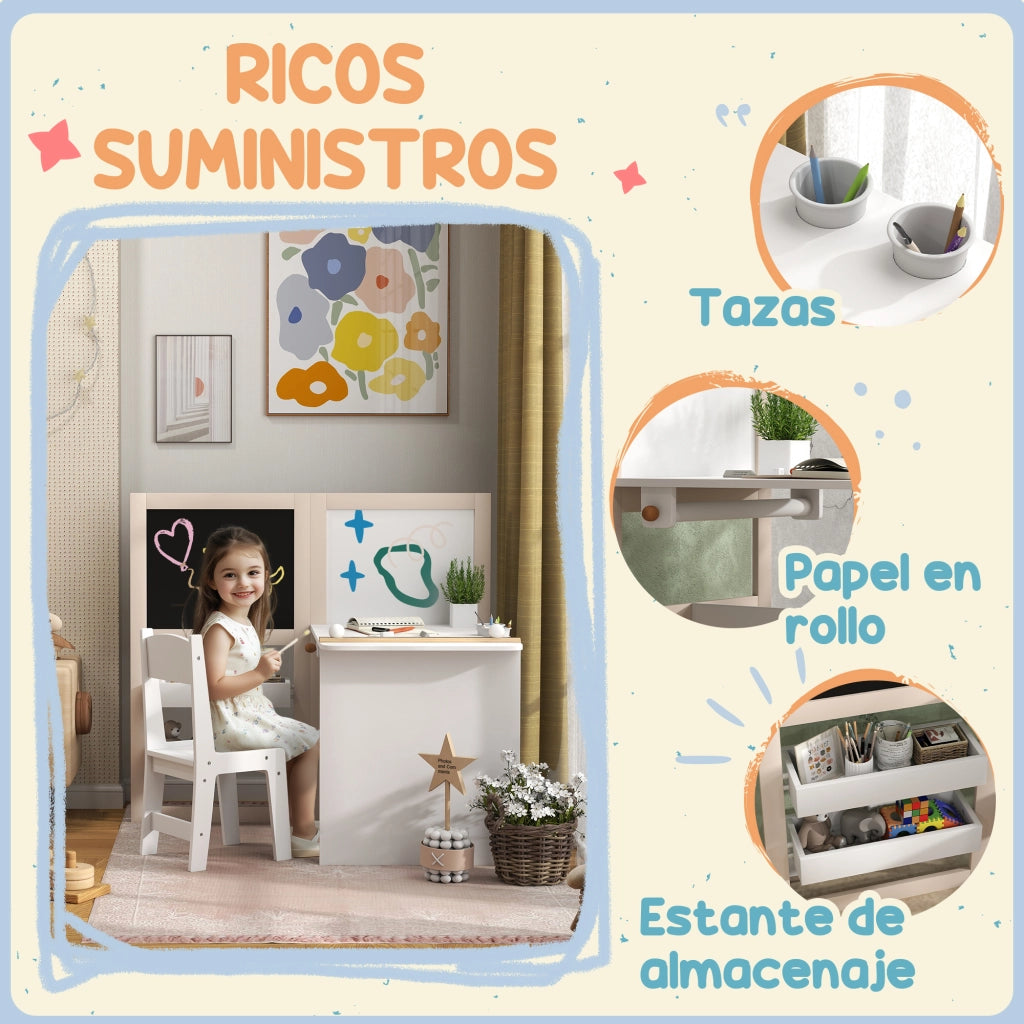 Tavolo per bambini con sedia e cavalletto pieghevole ¨C Minimal ¨C Bianco