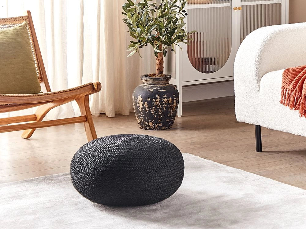 Pouf colore beige naturale intreccio in juta ⌀ 50 cm dalla forma rotonda stile boho cuscino da pavimento