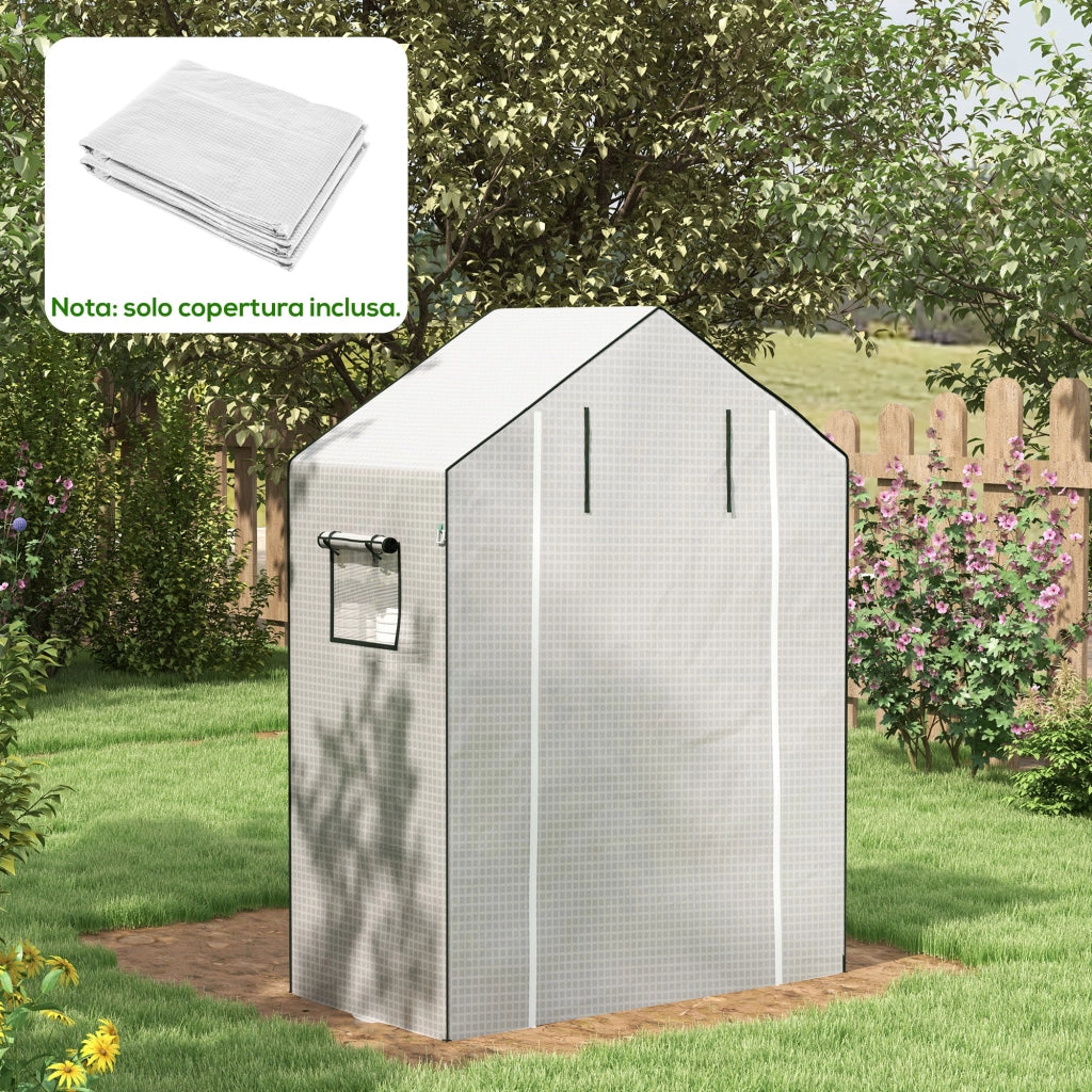 Copertura Serra da Giardino 140x73x190 cm con Porta a Cerniera e Finestre in PE Bianco