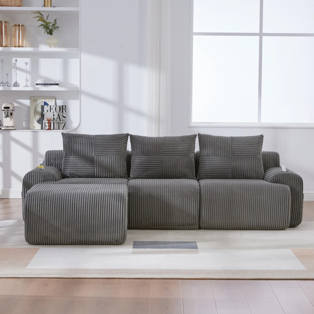 DIVANO modulare 3 posti 268x174x80 cm in corduroy grigio scuro