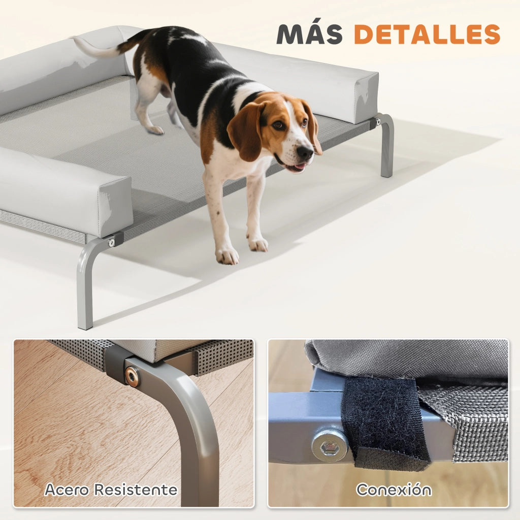Letto per cani elevato con rete traspirante e struttura in acciaio ¨C zephmum ¨C grigio 110x75x30 cm