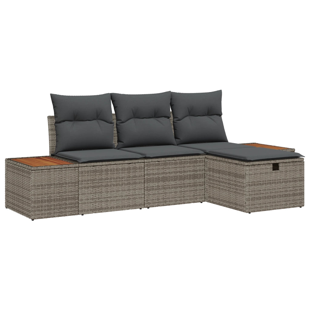 Set Divano da Giardino con Cuscini Grigio in Rattan Polietilene a 4 Pezzi
