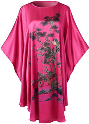 Badjas da Donna in 100% Seta, Camicia da Notte Corta, Pijama, Abbigliamento da Notte, Spalle a Vela Classiche (Rosso)