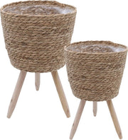 Standaard per interno in plastica con rivestimento in plastica set da 2 - Ø 26 e 20 cm - standaard per piante con 3 gambe in legno - vaso decorativo per piante con gambe per piante da interni