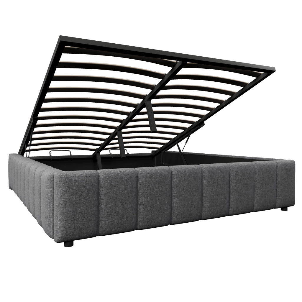 Letto Contenitore Letto Matrimoniale 140x200 cm con Contenitore; in Lino; Grigio
