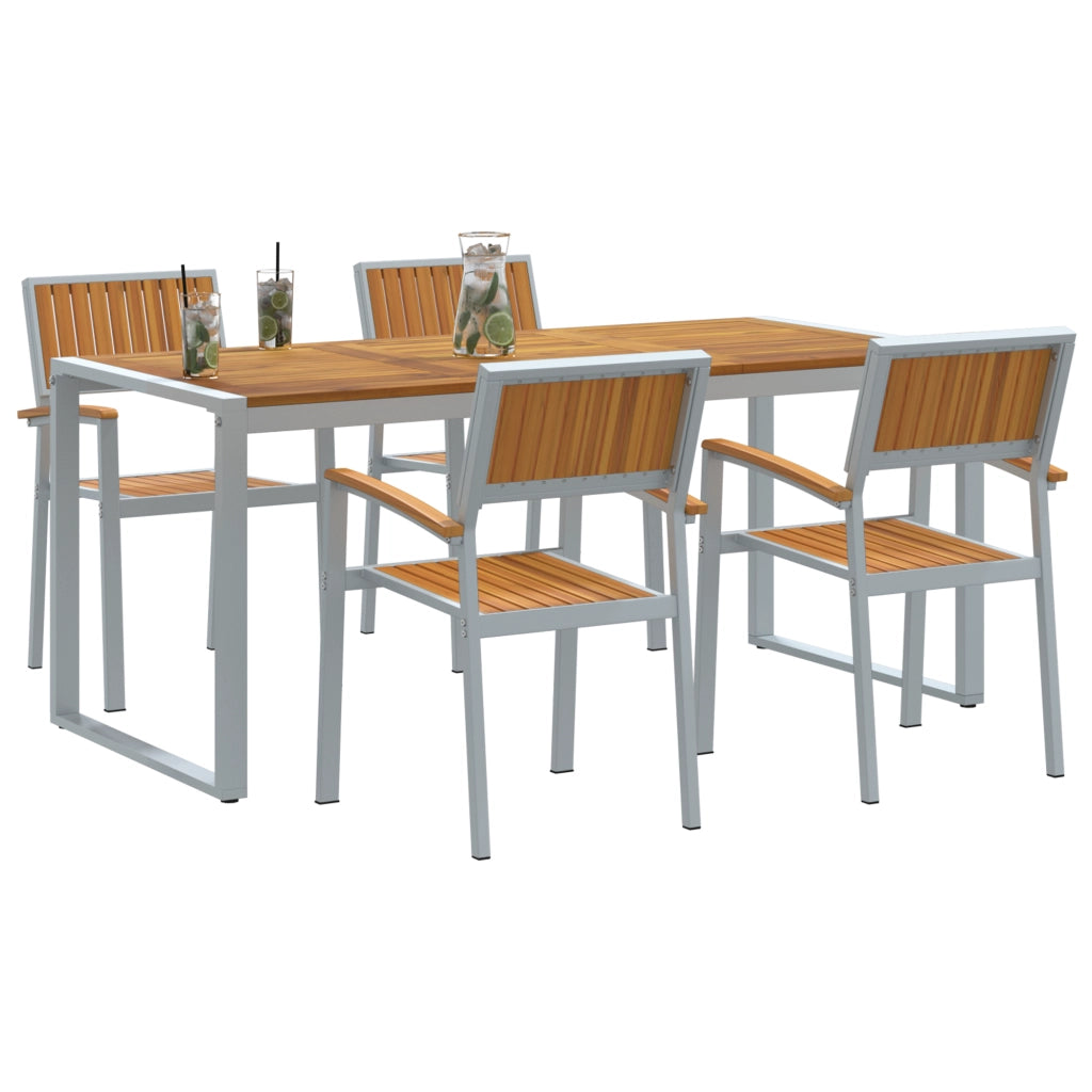 Set da Pranzo da Giardino 5 Pezzi in Legno Massello di Acacia e Metallo