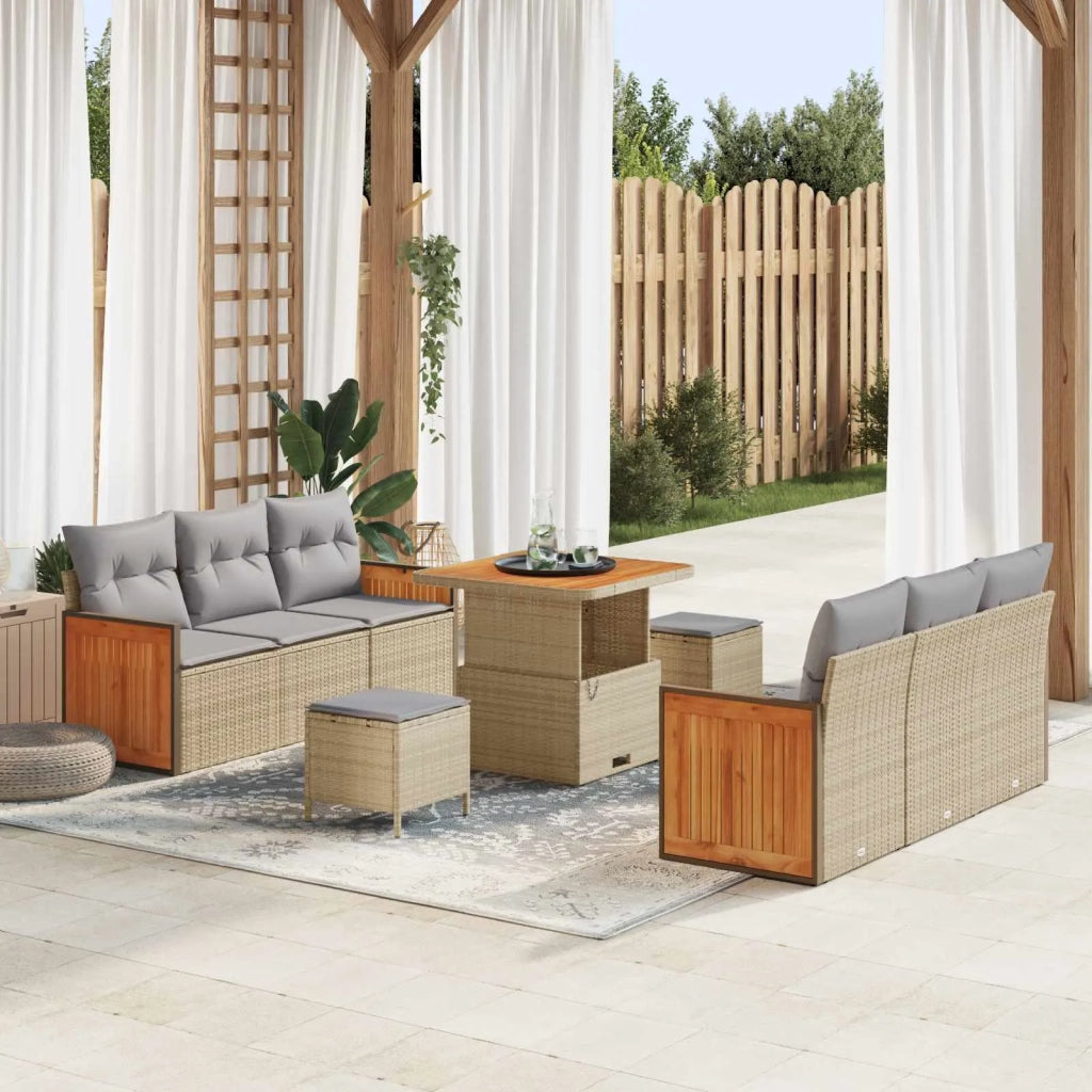 Set Divano da Giardino con cuscino 9 pcs Beige e Grigio Chiaro