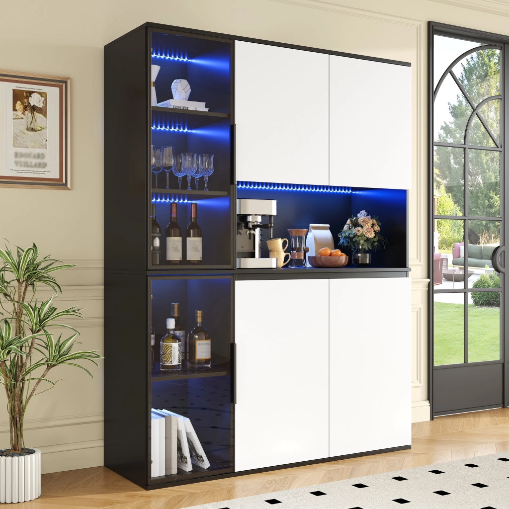 Vetrina alta con LED regolabili 120x40x160 cm in MDF bianco e nero