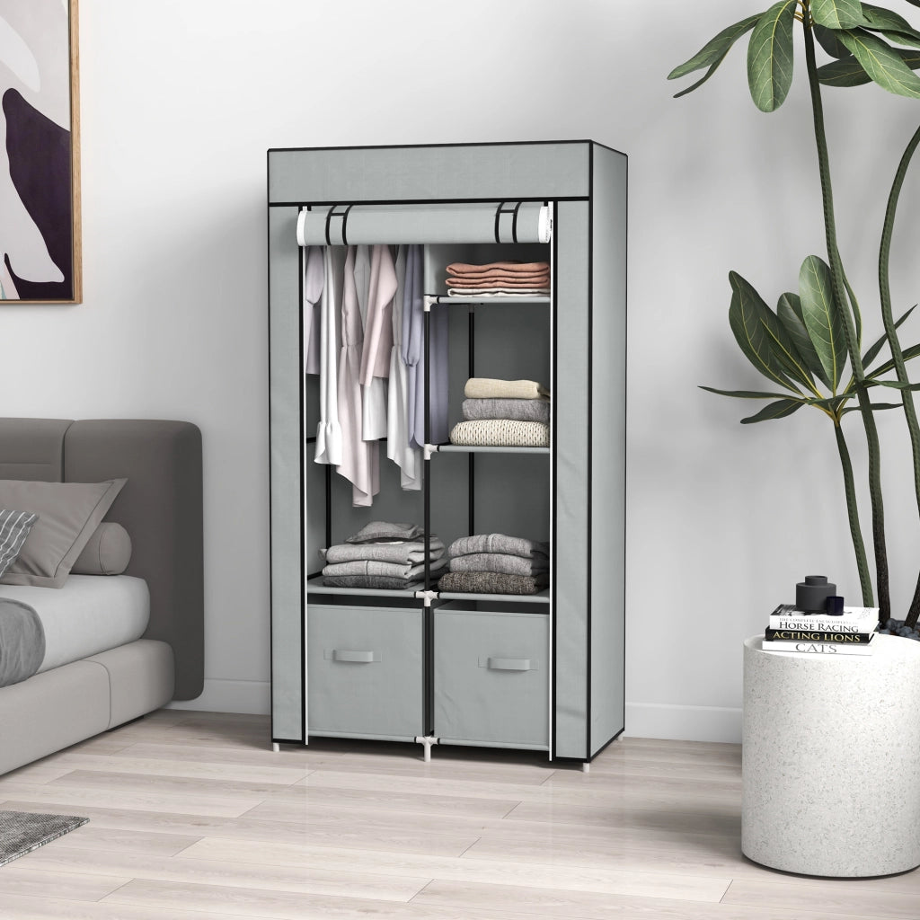 Armadio Guardaroba con Ante Scorrevoli e Cassetti ¨C zephmum ¨C Grigio 83x42.5x162.5 cm