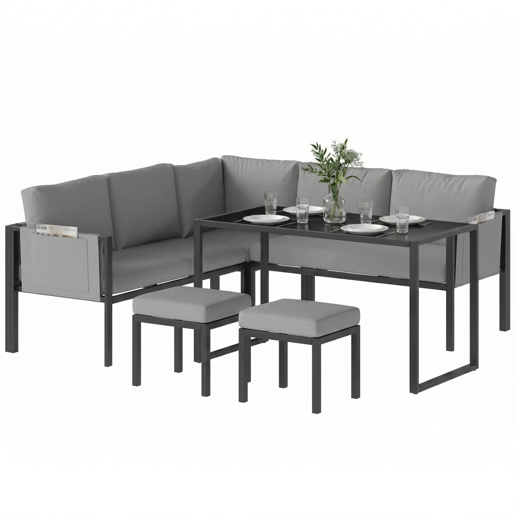 Divano Angolare Esterno Set da Giardino 6 Pezzi ¨C zephmum ¨C Grigio Polyrattan 10cm Cuscini