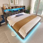 OKWISH Letto Matrimoniale 140×200 cm con LED Regolabile, USB, Tipo C e Contenitore, senza Materasso, in Lino, Grigio