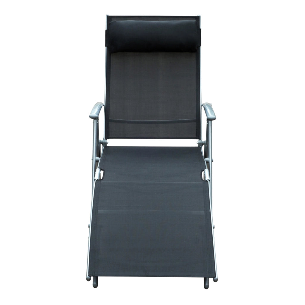 Sdraio pieghevole da giardino con cuscino 137x63,5x100,5 cm in metallo e tessuto nero per terrazza e spiaggia