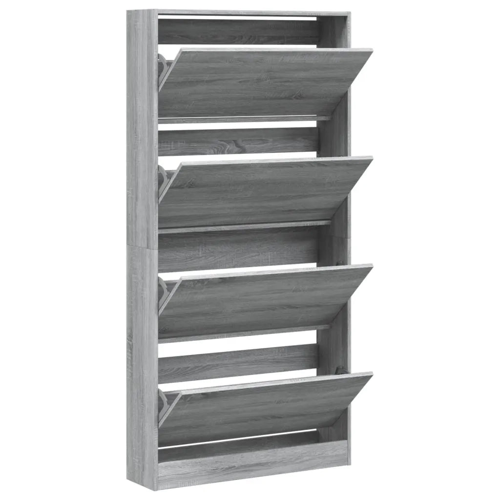 Scarpiera 4 Cassetti Ribaltabili-Scaffale per scarpe Grigio Sonoma 80x21x163,5 cm