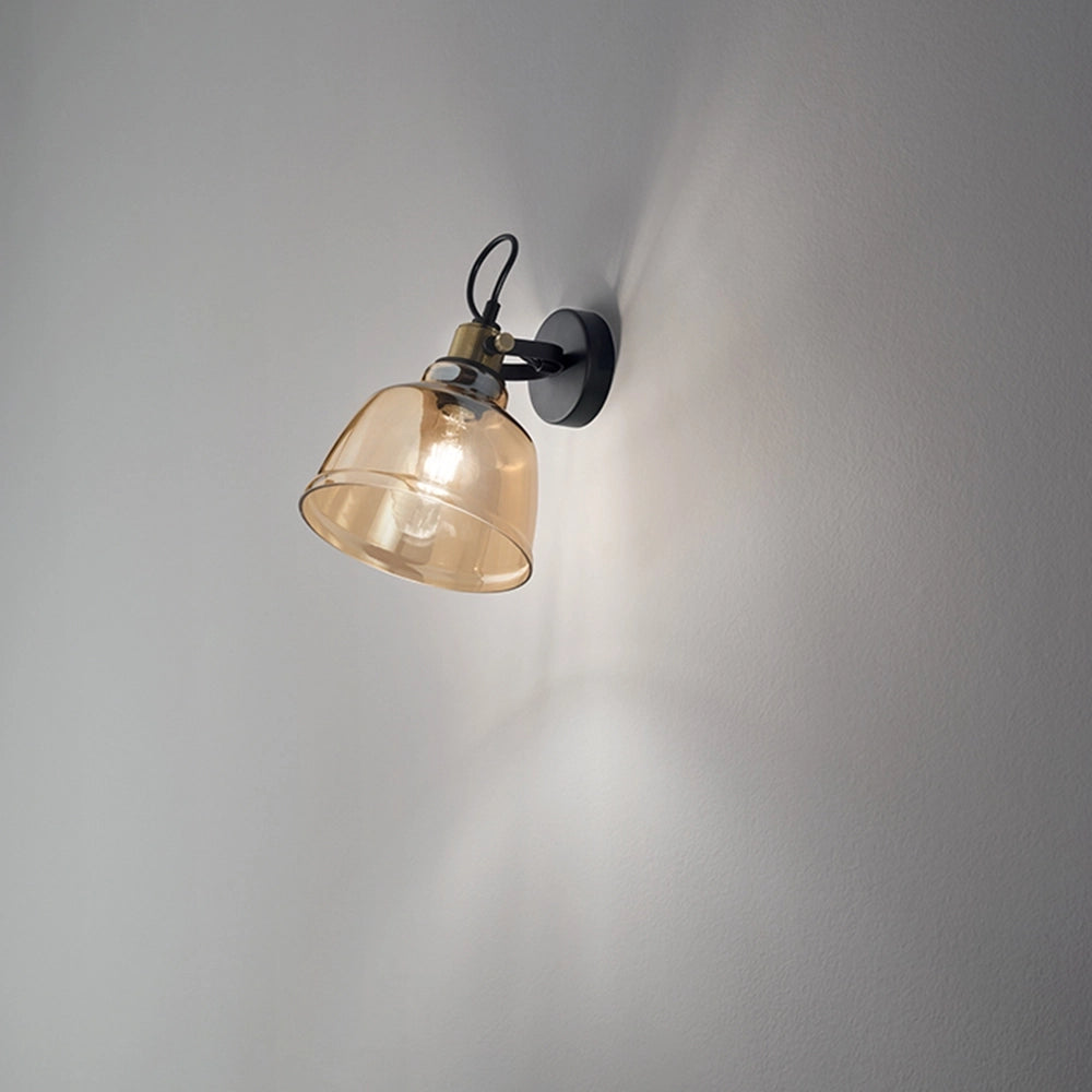 Applique Contemporanea Vintage Metallo Nero Vetro Ambra 1 Luce E27