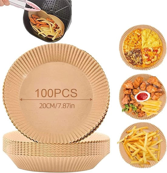 Papier per cottura Airfryer 7,9 pollici, 100 pezzi, antiscivolo, carta da forno per Airfryer, carta da forno per padella, forno, padella