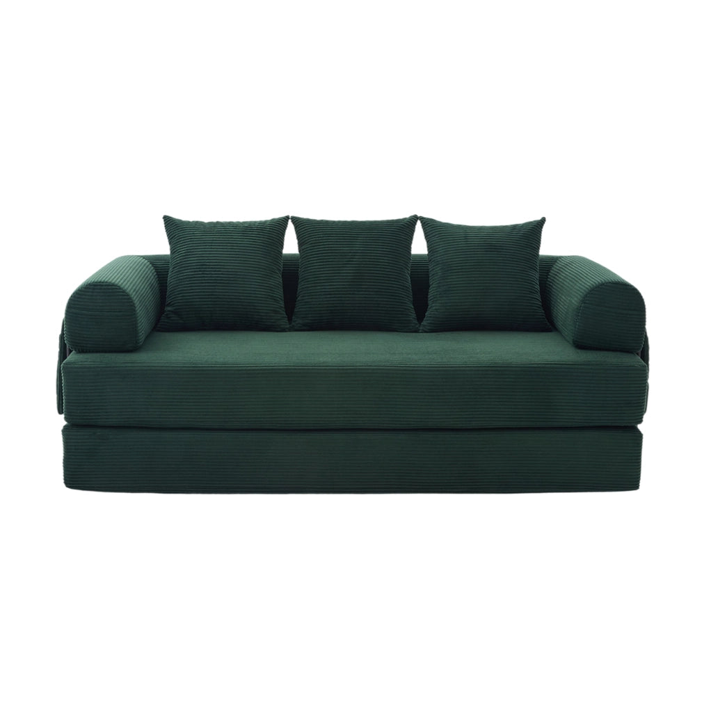 Divano modulare 200x94 cm in velluto a coste verde smeraldo con 3 cuscini