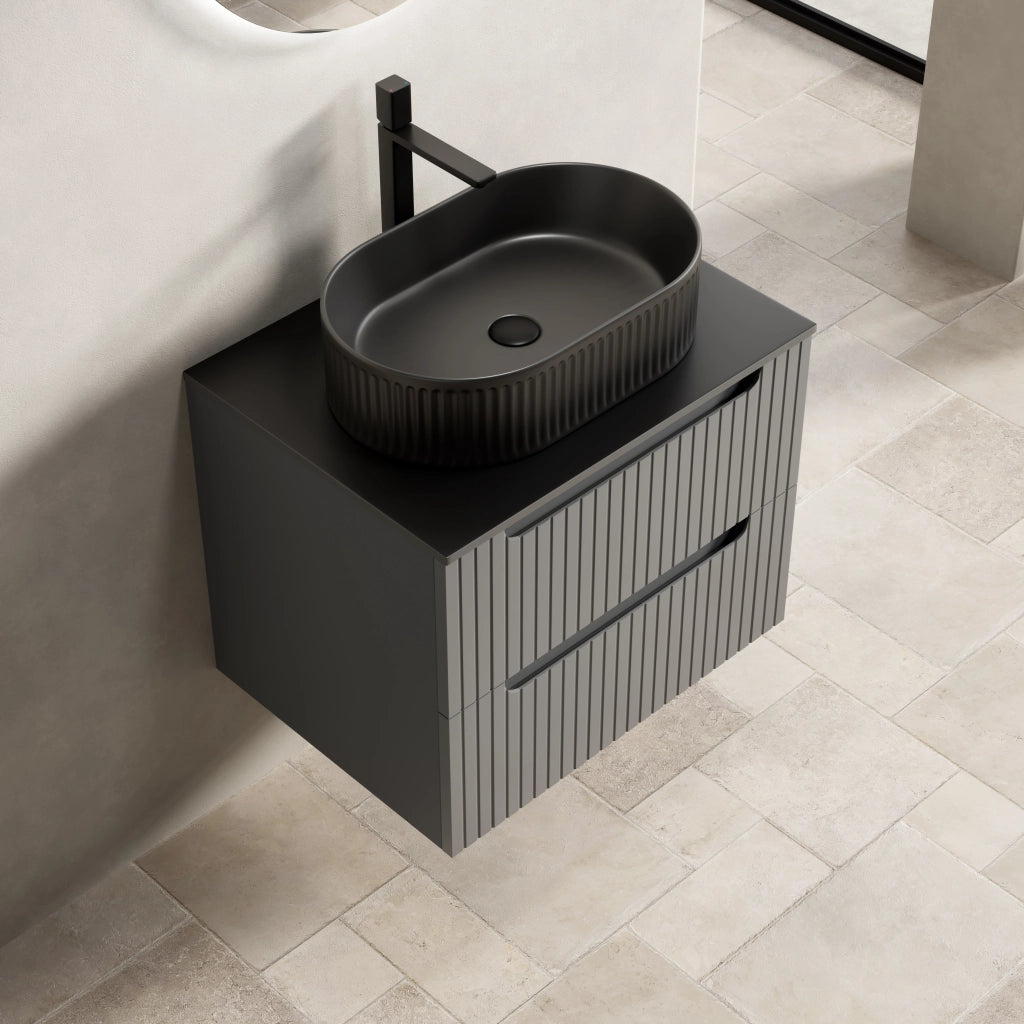 Mobile bagno sospeso con 2 cassetti soft close e lavabo ovale per bagno; 60×46×62.2 cm; grigio scuro