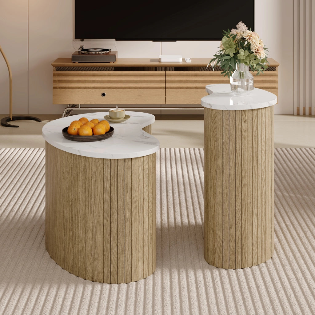 TAVOLINO da caffè Set da 2 pezzi 60x37x38+40x25x50 cm MDF naturale/bianco