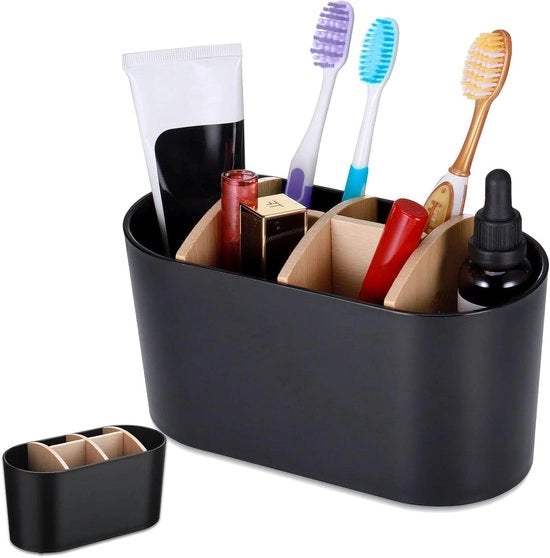 Organizzatore per spazzolini da denti con 6 fessure per spazzolini da denti elettrici - Tappeto antiscivolo per spazzolini da denti per bagno - Ideale per tutta la famiglia - Adatto per bagni con sale - Nero