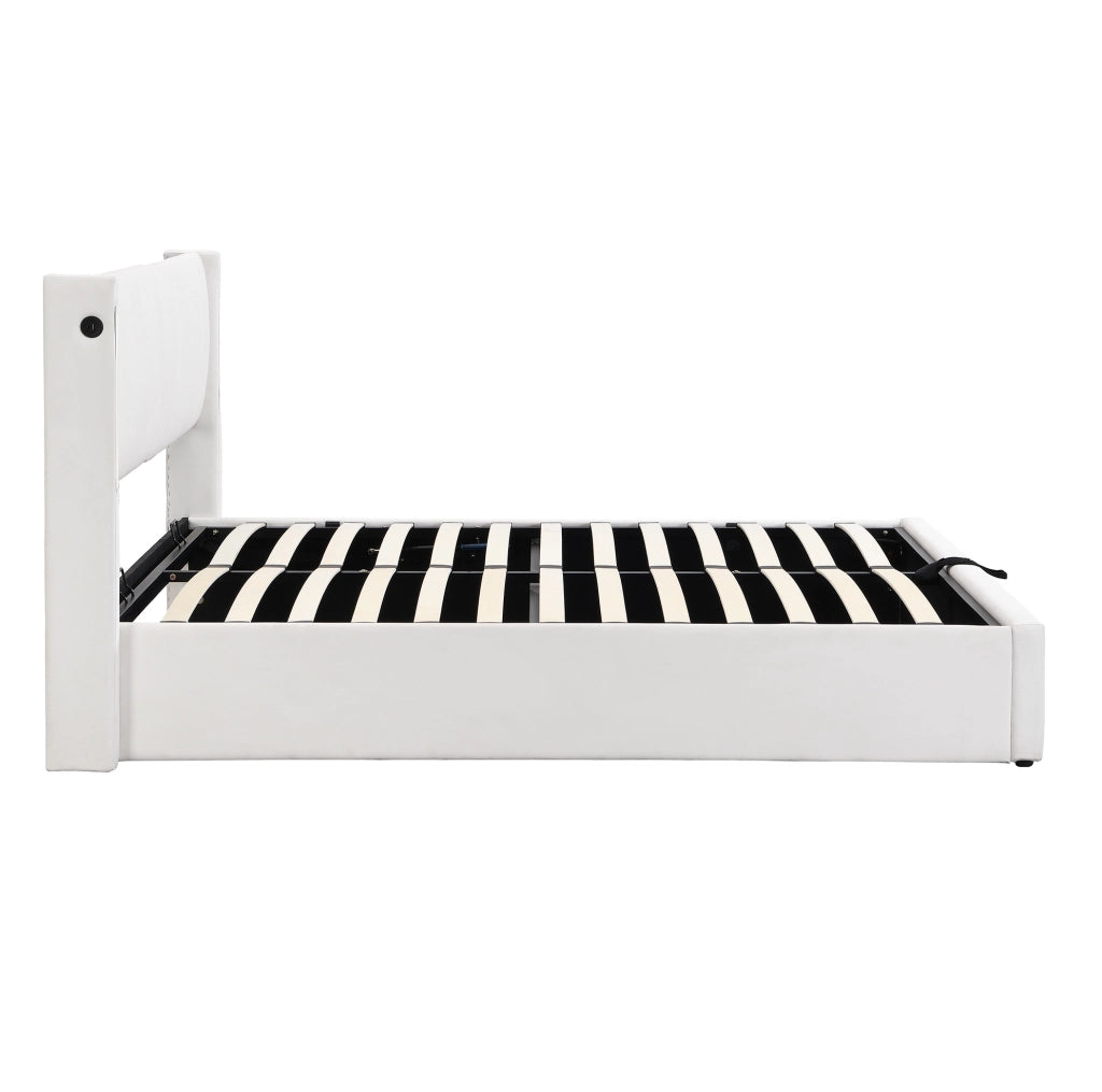 Letto imbottito 140 x 190 cm con LED, USB, vano contenitore e testiera regolabile