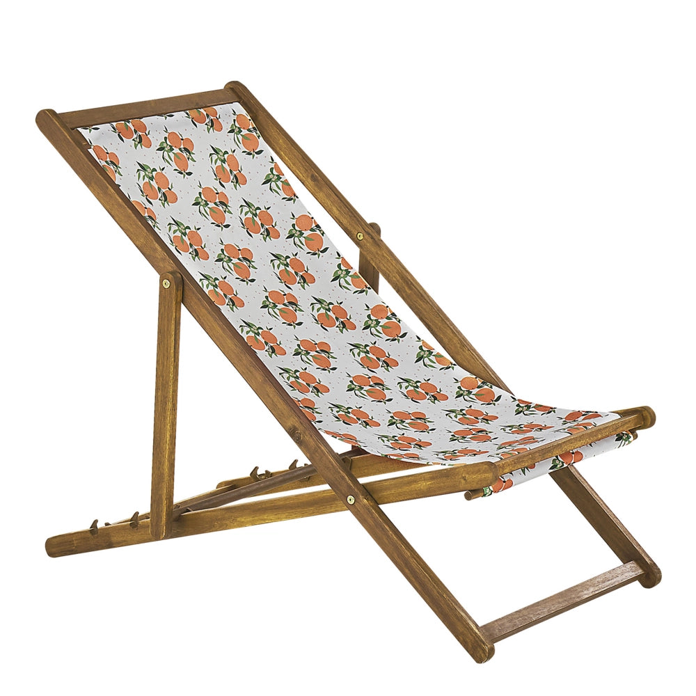 Set di 2 sedie a sdraio da giardino con struttura in legno di acacia chiaro motivo arance in tessuto amaca sedile reclinabile