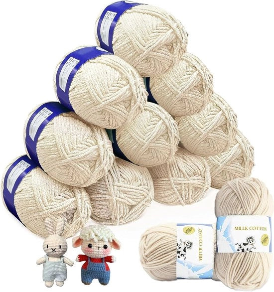 Filato beige - 12 x 50 g spessore 25 mm per la tessitura di cappelli, sciarpe, calze, borse e bambole