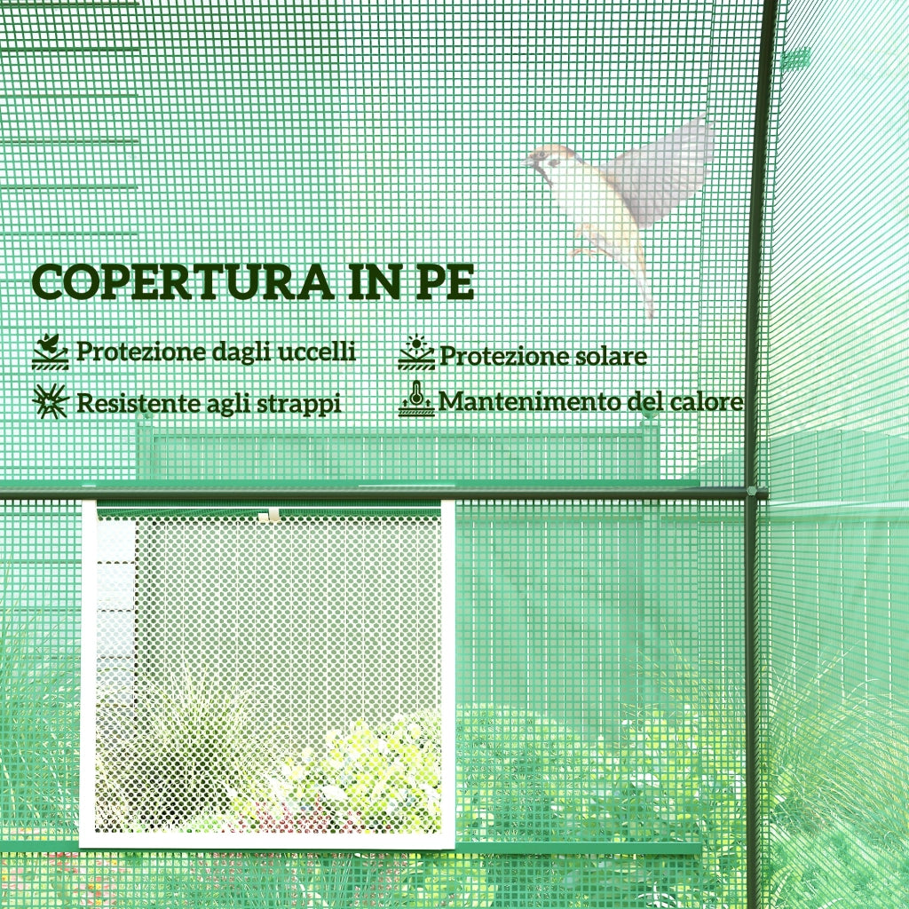Serra da Giardino Telaio in Acciaio e 4 Finestre in PE 2.5x2x2m, Verde