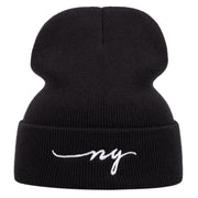 Cappelli lavorati a maglia ricamati NY, caldi cappelli invernali lavorati a maglia, neri