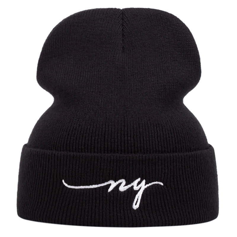 Cappelli lavorati a maglia ricamati NY, caldi cappelli invernali lavorati a maglia, neri