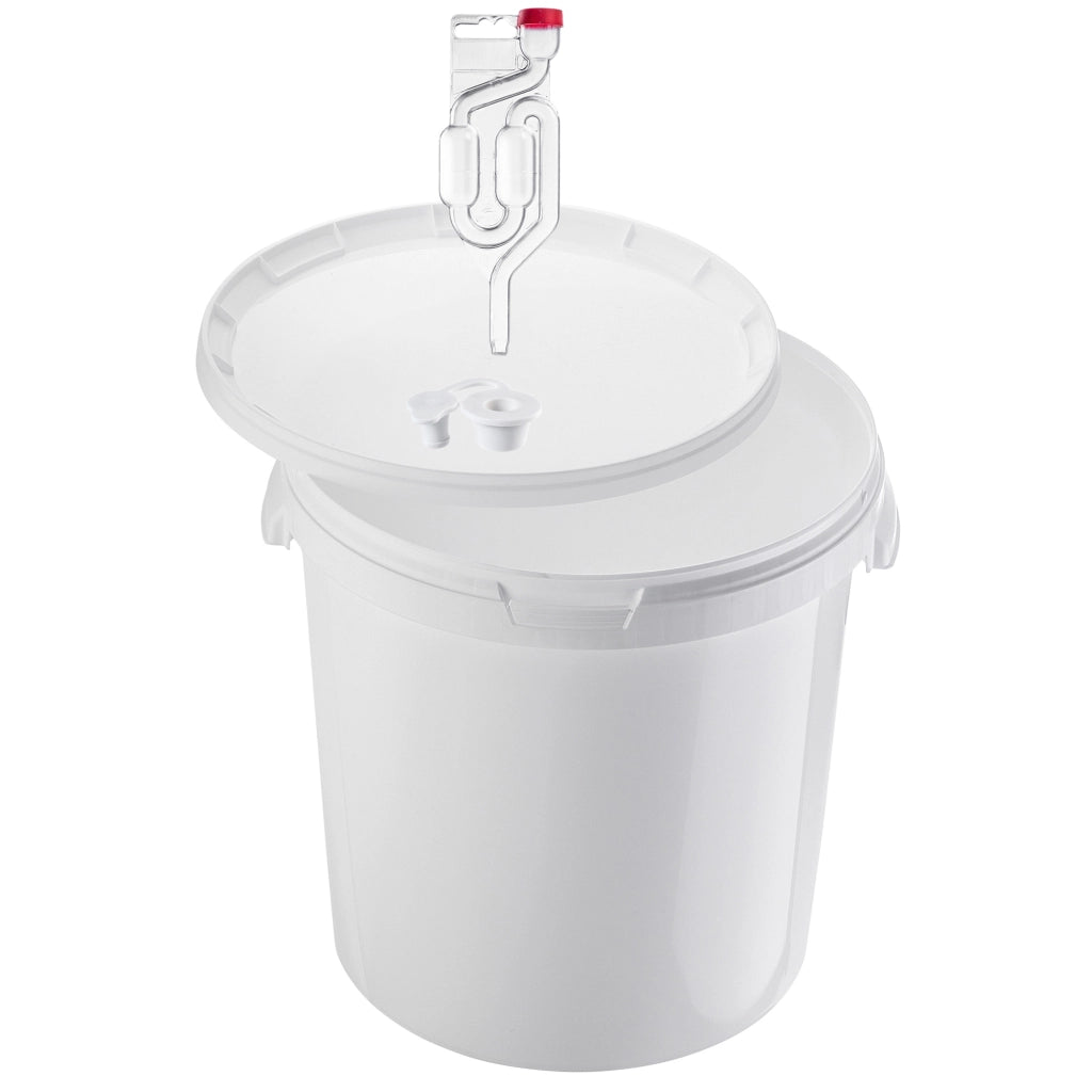 Contenitore di fermentazione KADAX da 33 litri per vino, liquori, birra e sidro, con tappo in sughero.